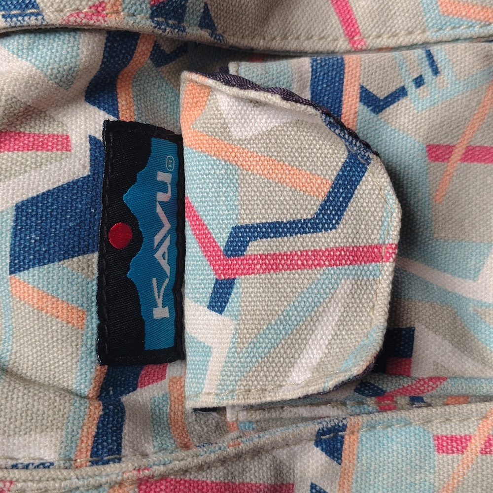 Kavu Rope Bag Pack Sling Women's Beige Pink Blue Canvas Geometric Pattern - Picture 2 of 7